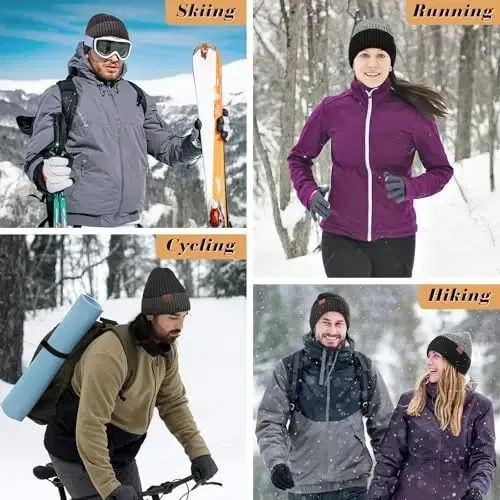 BESSTEVEN Erkaklar uchun qishki shapka: Issiq qalin trikotaj qishki termal bosh suyagi shapkasi, jun bilan qoplangan erkaklar ayollar manjetli shapka - 2