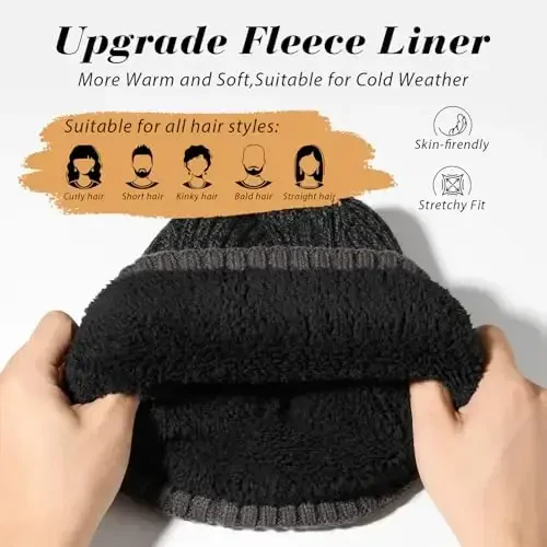 BESSTEVEN Winter Beanie Hat for Men: Warm Thick Knit Beanie Winter Thermal Skull Cap with Fleece Lined Men Women Cuffed Cap - BESSTEVEN (1)