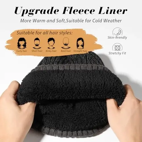 BESSTEVEN Winter Beanie Hat for Men: Warm Thick Knit Beanie Winter Thermal Skull Cap with Fleece Lined Men Women Cuffed Cap - 2