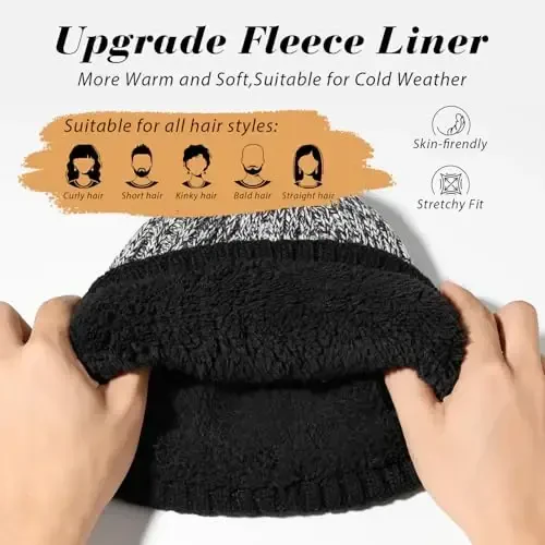 BESSTEVEN Winter Beanie Hat for Men: Warm Thick Knit Beanie Winter Thermal Skull Cap with Fleece Lined Men Women Cuffed Cap - 3