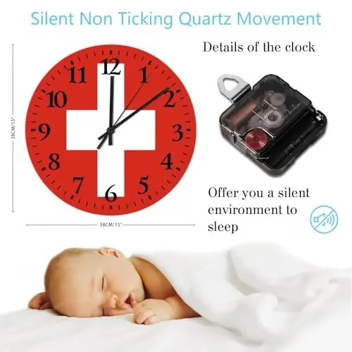 Бесшумные настенные часы круглые тихие нетикающие флаг Швейцарии страна настенные часы патриотический подарок для туалетного столика украшение дома для мастерской домашнего крыльца 15 дюймов - 3