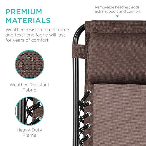 Best Choice Products 2 dona Adjustable Steel Mesh Zero Gravity Lounge Chair Recliners w/Pillows and Cup Holder Trays, Brown - 9