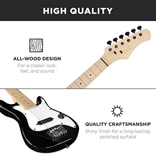 Best Choice Products 30in Çocuk Elektrik Gitarı Başlangıç Seti 5W Amfi, Askı, Kılıf, Teller, Pena - Siyah - 4