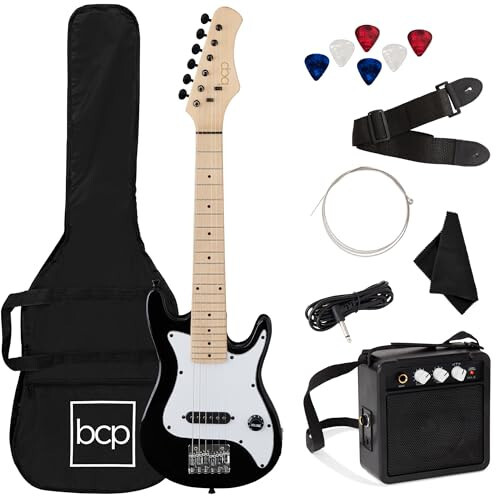 Best Choice Products 30in Kids Electric Guitar Beginner Starter Kit w/ 5W Amplifier, Strap, Gig Bag, Strings, Picks - Black - 1