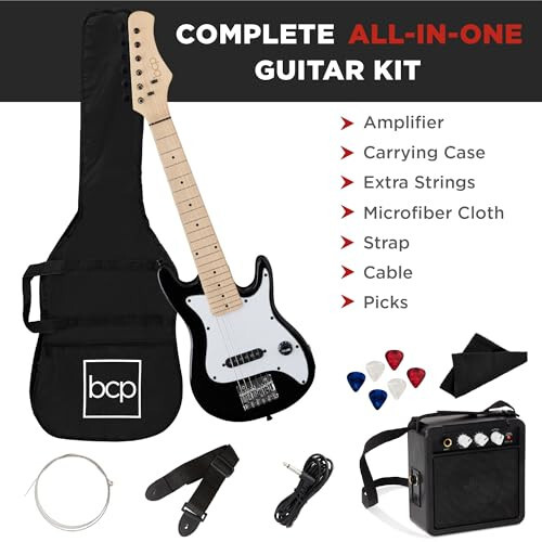 Best Choice Products 30in Kids Electric Guitar Beginner Starter Kit w/ 5W Amplifier, Strap, Gig Bag, Strings, Picks - Black - 3