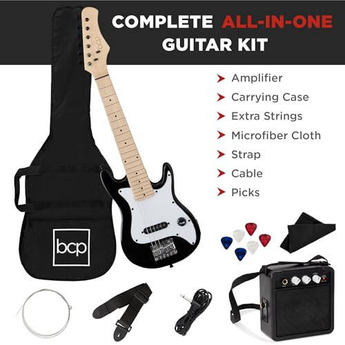 Best Choice Products 30in Kids Electric Guitar Beginner Starter Kit w/ 5W Amplifier, Strap, Gig Bag, Strings, Picks - Black - 3