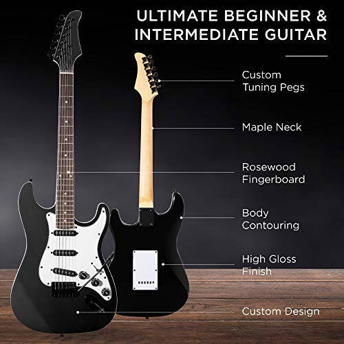 Best Choice Products 39in Full Size Beginner Electric Guitar Starter Kit w/Case, Strap, 10W Amp, Strings, Pick, Tremolo Bar - Jet Black - 3