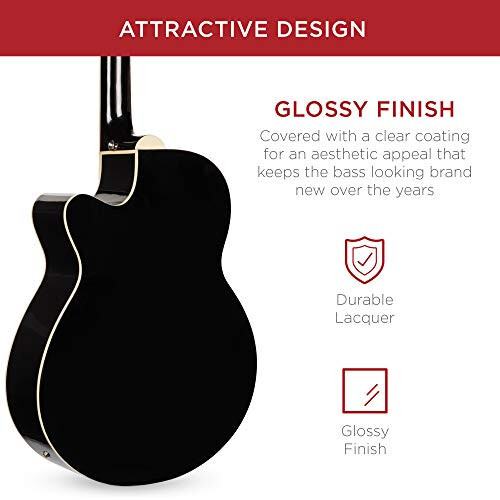 Best Choice Products Acoustic Electric Bass Guitar - Full Size, 4 String, Fretted Bass Guitar - Black - 4