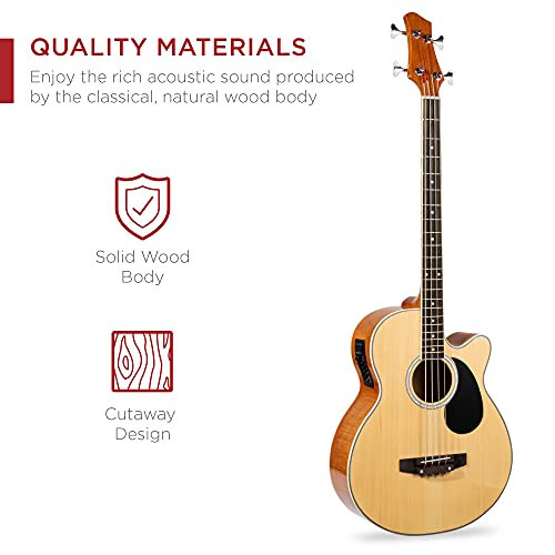 Best Choice Products Acoustic Electric Bass Guitar - Full Size, 4 String, Fretted Bass Guitar - Natural - 3