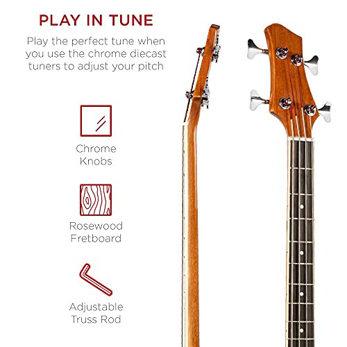 Best Choice Products Acoustic Electric Bass Guitar - Full Size, 4 String, Fretted Bass Guitar - Natural - 5