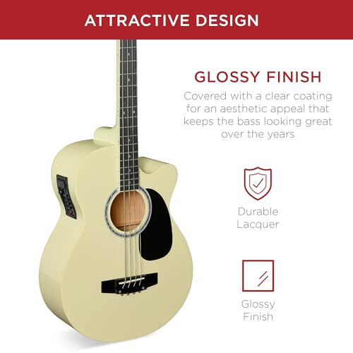 Best Choice Products Acoustic Electric Bass Guitar, Full Size 4 String, Fretted Bass Guitar w/Padded Gig Bag - Cream White - 4