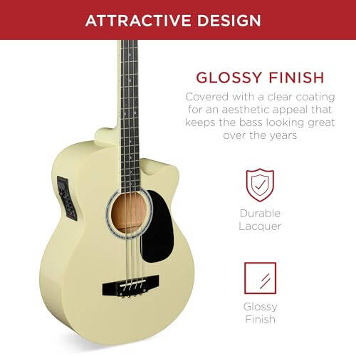 Best Choice Products Acoustic Electric Bass Guitar, To‘liq O‘lchamli 4 Torli, Ladli Bass Gitar, To‘shak Gig Bag - Qaymoqli Oq - 4