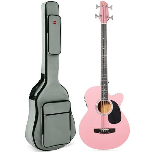 Best Choice Products Acoustic Electric Bass Guitar, Toʻliq oʻlchamli 4 torli, pardali Bass Guitar, toʻldirilgan Gig Bag - Pushti - 1