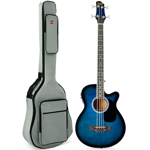 Best Choice Products Akustik Elektrik Bas Gitar - Tam Boy, 4 Tel, Perdeli Bas Gitar - Mavi - 1