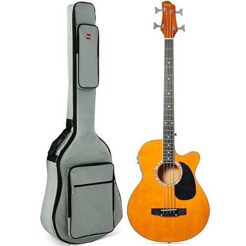 Best Choice Products Akustik Elektrik Bas Gitar, Tam Boy 4 Tellerli, Perdeli Bas Gitar - Eskitilmiş Doğal - 1