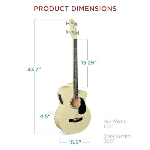 Best Choice Products Akustik Elektrik Bas Gitar, Tam Boyut 4 Telli, Perdeli Bas Gitar Dolgulu Gig Çantası ile - Krem Beyazı - 7