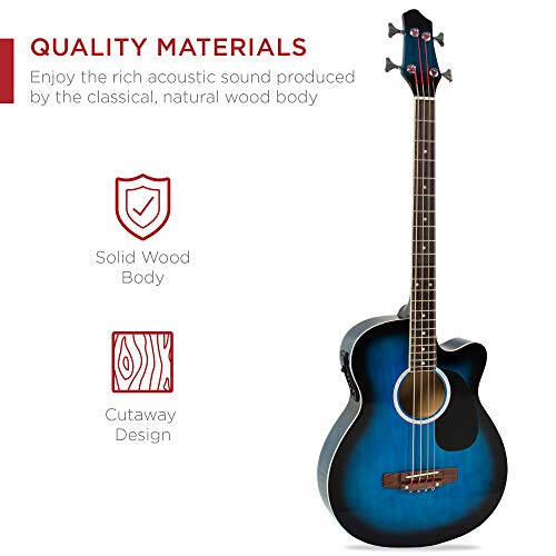 Best Choice Products Akustik Elektrik Bas Gitar - To'liq Hajm, 4 Tor, Pardali Bas Gitar - Moviy - 3