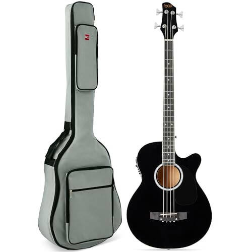 Best Choice Products Akustik Elektrik Bass Gitar - Tam Boy, 4 Telli, Perdeli Bass Gitar - Siyah - 1