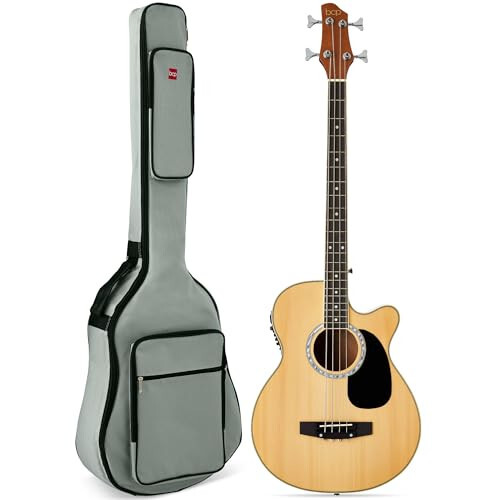 Best Choice Products Akustik Elektro Bas Gitara - To'liq o'lchamli, 4 torli, pardali bas gitara - Tabiiy - 1