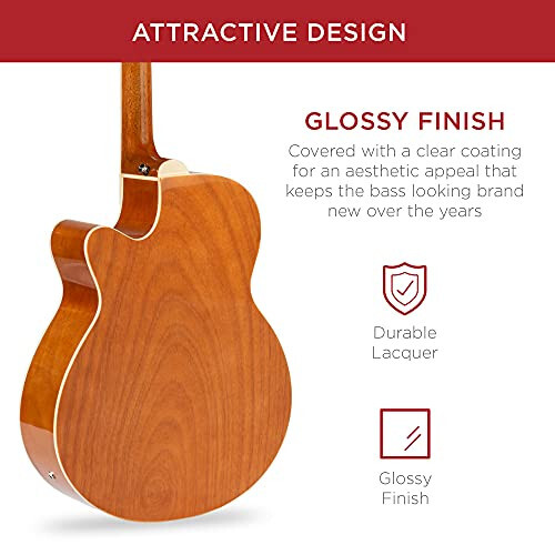 Best Choice Products Akustik Elektro Bass Gitar - Tam Boy, 4 Tellerli, Perdeli Bas Gitar - Doğal - 4