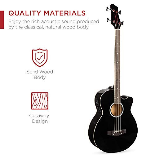 Best Choice Products Akustik Elektro Bass Gitara - To'liq o'lchamli, 4 torli, پردali bas gitara - qora - 3