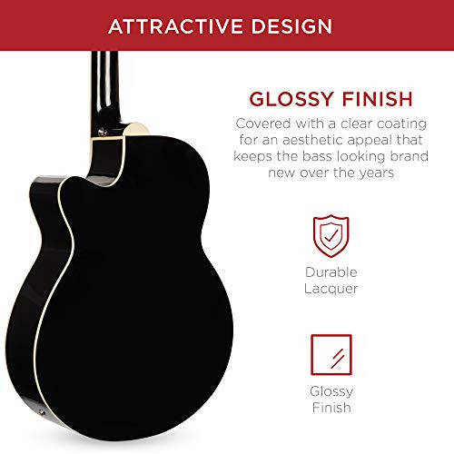 Best Choice Products Akustik Elektro Bass Gitara - To'liq o'lchamli, 4 torli, پردali bas gitara - qora - 4