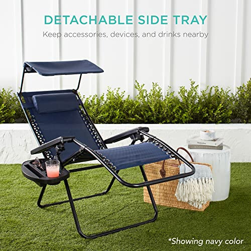 Best Choice Products Folding Zero Gravity Outdoor Recliner Patio Lounge Chair w/Adjustable Canopy Shade, Headrest, Side Accessory Tray, Textilene Mesh - Burnt Orange - 7