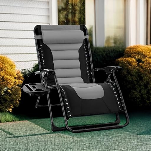 Best Choice Products Katta-katta To'ldirilgan Nol Gravitatsiyali Stul, Katlanadigan Tashqi Hovli Recliner, Orqa Hovli Uchun XL Anti Gravitatsiya Lounger, Boshtiq, Stakan Tutqich, Yon Tovoq, Polyester To'r - Qora/Kulrang - 2