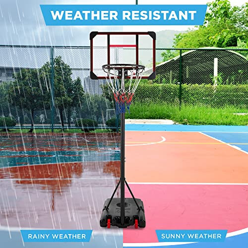 Best Choice Products Kids Height-Adjustable Basketball Hoop System, Portable Game w/ 2 Wheels, Square Backboard, Fillable Base, Weather-Resistant, Nylon Net, Adjusts from 70.5in to 82.3in - 9