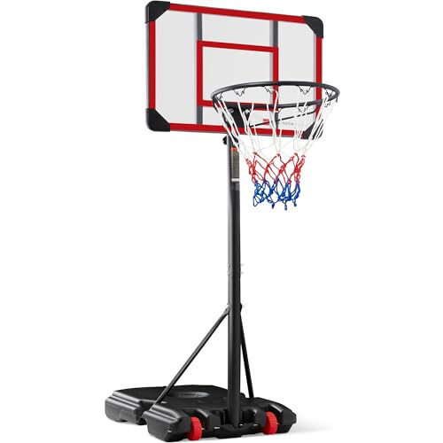 Best Choice Products Kids Height-Adjustable Basketball Hoop System, Portable Game w/ 2 Wheels, Square Backboard, Fillable Base, Weather-Resistant, Nylon Net, Adjusts from 70.5in to 82.3in - 2