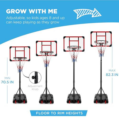 Best Choice Products Kids Height-Adjustable Basketball Hoop System, Portable Game w/ 2 Wheels, Square Backboard, Fillable Base, Weather-Resistant, Nylon Net, Adjusts from 70.5in to 82.3in - 3