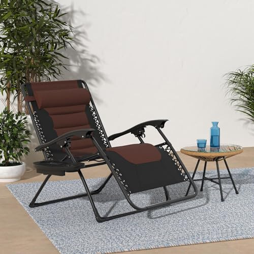 Best Choice Products Oversized Padded Zero Gravity Chair, Folding Outdoor Patio Recliner, XL Anti Gravity Lounger for Backyard w/Headrest, Cup Holder, Side Tray, Polyester Mesh - Black/Brown - 6