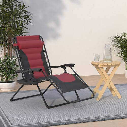 Best Choice Products Oversized Padded Zero Gravity Chair, Folding Outdoor Patio Recliner, XL Anti Gravity Lounger for Backyard w/Headrest, Cup Holder, Side Tray, Polyester Mesh - Black/Burgundy - 7