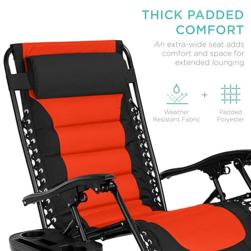 Best Choice Products Oversized Padded Zero Gravity Chair, Folding Outdoor Patio Recliner, XL Anti Gravity Lounger for Backyard w/Headrest, Cup Holder, Side Tray, Polyester Mesh - Black/Orange - 4