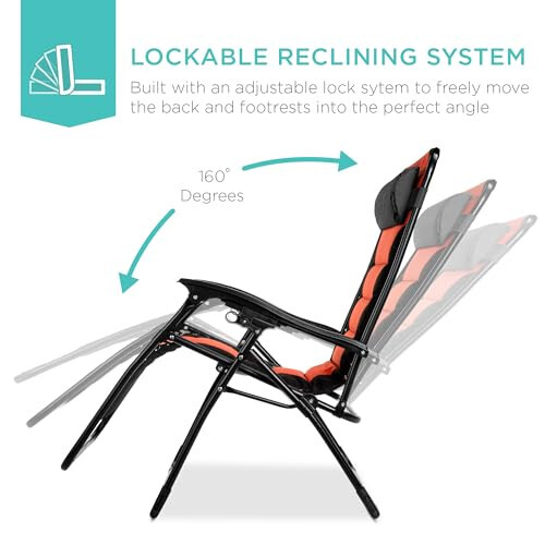 Best Choice Products Oversized Padded Zero Gravity Chair, Folding Outdoor Patio Recliner, XL Anti Gravity Lounger for Backyard w/Headrest, Cup Holder, Side Tray, Polyester Mesh - Black/Orange - 8