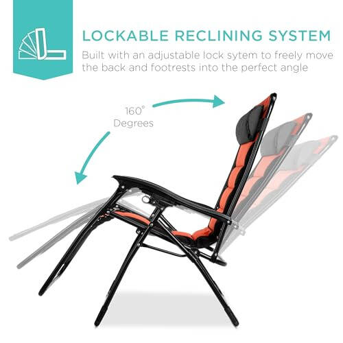 Best Choice Products Oversized Padded Zero Gravity Chair, Folding Outdoor Patio Recliner, XL Anti Gravity Lounger for Backyard w/Headrest, Cup Holder, Side Tray, Polyester Mesh - Black/Orange - 8