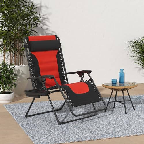 Best Choice Products Oversized Padded Zero Gravity Chair, Folding Outdoor Patio Recliner, XL Anti Gravity Lounger for Backyard w/Headrest, Cup Holder, Side Tray, Polyester Mesh - Black/Orange - 6