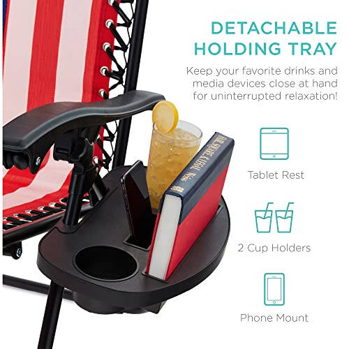 Best Choice Products Set of 2 Adjustable Steel Mesh Zero Gravity Lounge Chair Recliners w/Pillows and Cup Holder Trays - American Flag - 4