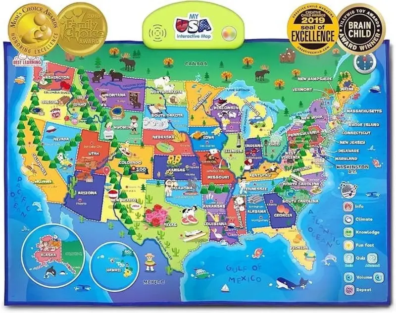 BEST LEARNING i-Poster My USA Map | Interactive Talking Poster for Kids | School Ages 5 to 12 Years - BEST LEARNING