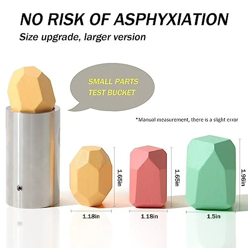 BESTAMTOY 36 PCS Wooden Sorting Stacking Rocks Stones,Sensory Toddler Toys Learning Montessori Toys, Building Blocks Game for Kids 3 4 5 6 Years Boy and Girl Birthday Gifts for Kids - 36