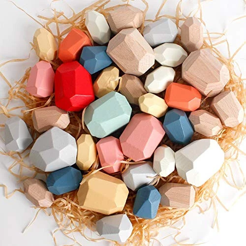 BESTAMTOY 36 PCS Wooden Sorting Stacking Rocks Stones,Sensory Toddler Toys Learning Montessori Toys, Building Blocks Game for Kids 3 4 5 6 Years Boy and Girl Birthday Gifts for Kids - 16