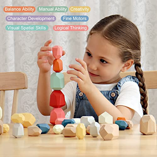 BESTAMTOY 36 PCS Wooden Sorting Stacking Rocks Stones,Sensory Toddler Toys Learning Montessori Toys, Building Blocks Game for Kids 3 4 5 6 Years Boy and Girl Birthday Gifts for Kids - 27