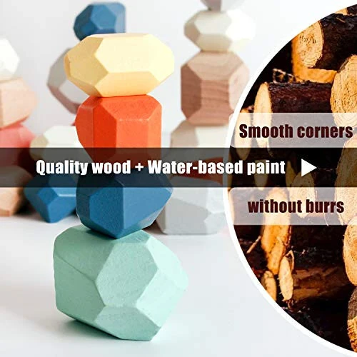 BESTAMTOY 36 PCS Wooden Sorting Stacking Rocks Stones, Sensory Toddler Toys Learning Montessori Toys, Building Blocks Game for Kids 3 4 5 6 Years Boy and Girl Birthday Gifts for Kids - 23
