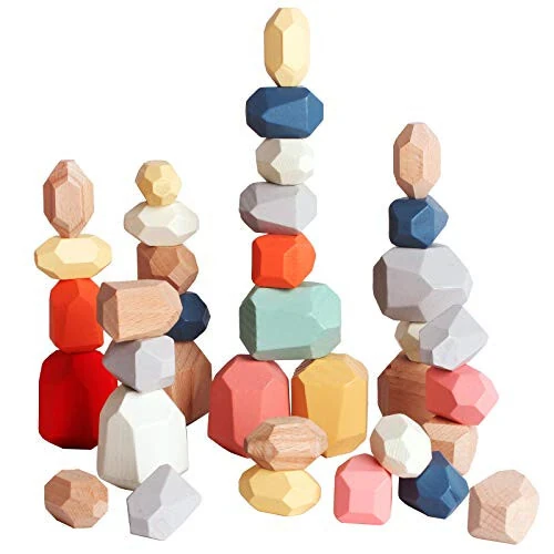 BESTAMTOY 36 PCS Wooden Sorting Stacking Rocks Stones, Sensory Toddler Toys Learning Montessori Toys, Building Blocks Game for Kids 3 4 5 6 Years Boy and Girl Birthday Gifts for Kids - 7