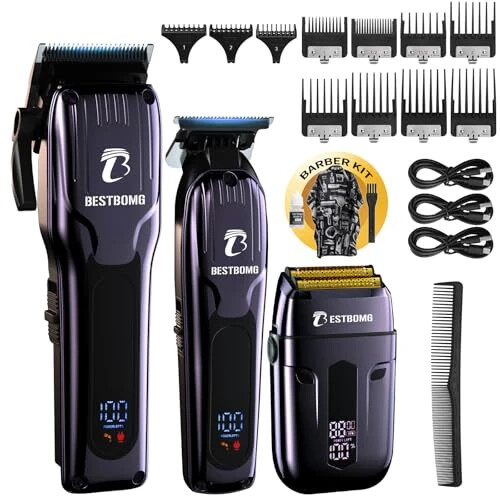 BESTBOMG® erkaklar uchun soch kesadigan mashinkasi, professional soch kesadigan mashinkasi, soqol trimmer va qayta zaryadlanuvchi soqol olish moslamasi, metall T-pichoq, LED displey, erkaklar uchun sartarosh soch kesish to'plami va sovg'alar, BS-808C (ko'k) - 1