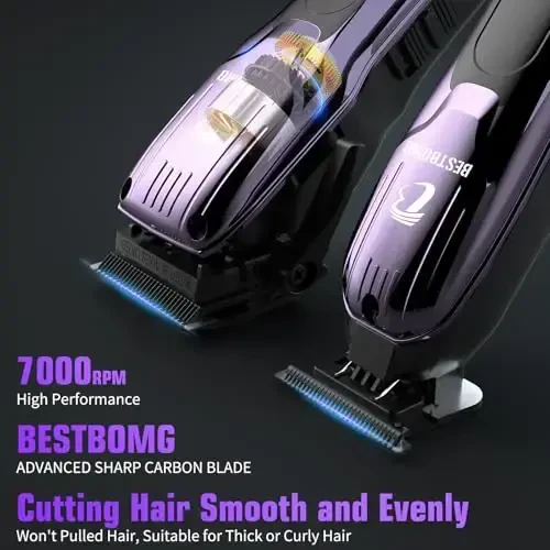 BESTBOMG® erkaklar uchun soch kesadigan mashinkasi, professional soch kesadigan mashinkasi, soqol trimmer va qayta zaryadlanuvchi soqol olish moslamasi, metall T-pichoq, LED displey, erkaklar uchun sartarosh soch kesish to'plami va sovg'alar, BS-808C (ko'k) - 2