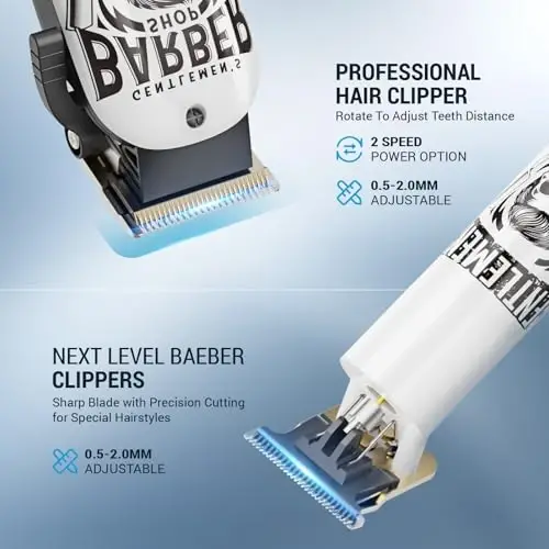 BESTBOMG® Erkaklar uchun soch kesish mashinkalari Professional, Soqol trimmer to'plamlari va to'plamlari, Elektr ustara, Soch kesish mashinkalari va Trimmer Keramik T-pichoq, Sartarosh uchun, Sovg'alar uchun - 2