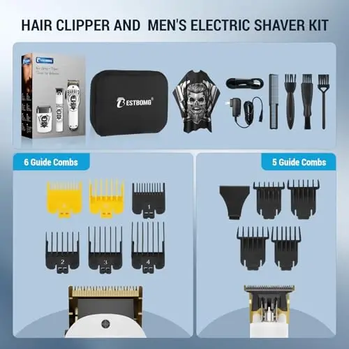 BESTBOMG® Erkaklar uchun soch kesish mashinkalari Professional, Soqol trimmer to'plamlari va to'plamlari, Elektr ustara, Soch kesish mashinkalari va Trimmer Keramik T-pichoq, Sartarosh uchun, Sovg'alar uchun - 6