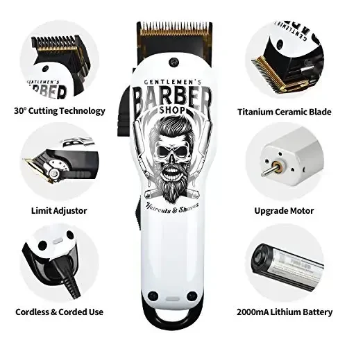 BESTBOMG® Updated Professional Hair Clippers Cordless Hair Haircut Kit Rechargeable 2000mAh Hair Beard Trimmer Haircut Grooming Kit with 6 Guide Combs & for Men/Father/Husband/Boyfriend - 2