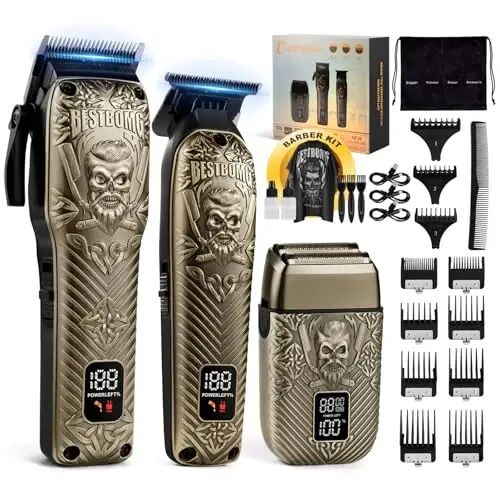 BESTBOMG® Hair Clippers for Men, Clipper, Trimmer & Shaver Set, BS-808DR | Professional Hair Clippers for Men, Barber Grooming Kit, Zero-Gapped T-Blade & LED Display, Gifts for Men, Bronze - 1